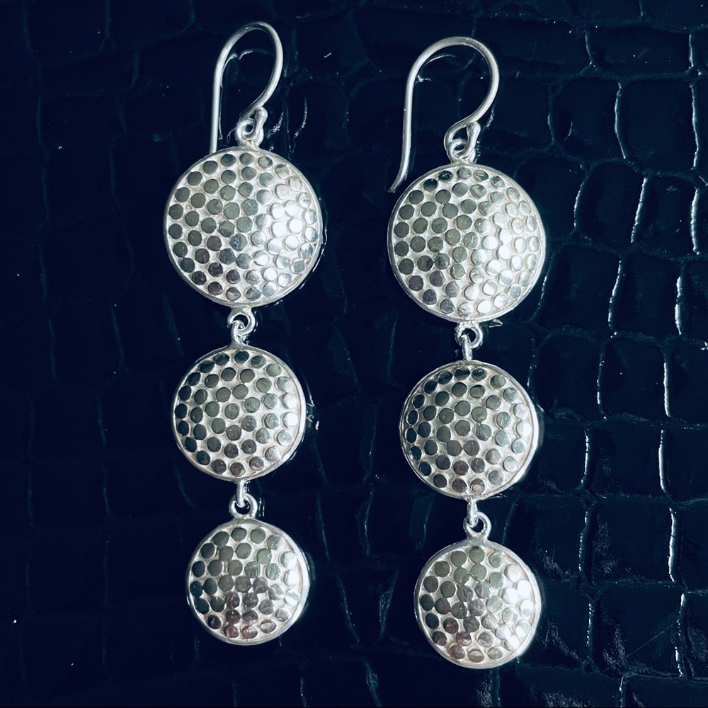 Anna Beck Dotted Hammered Disc Circles Dangle Sterling Silver Hook Earrings